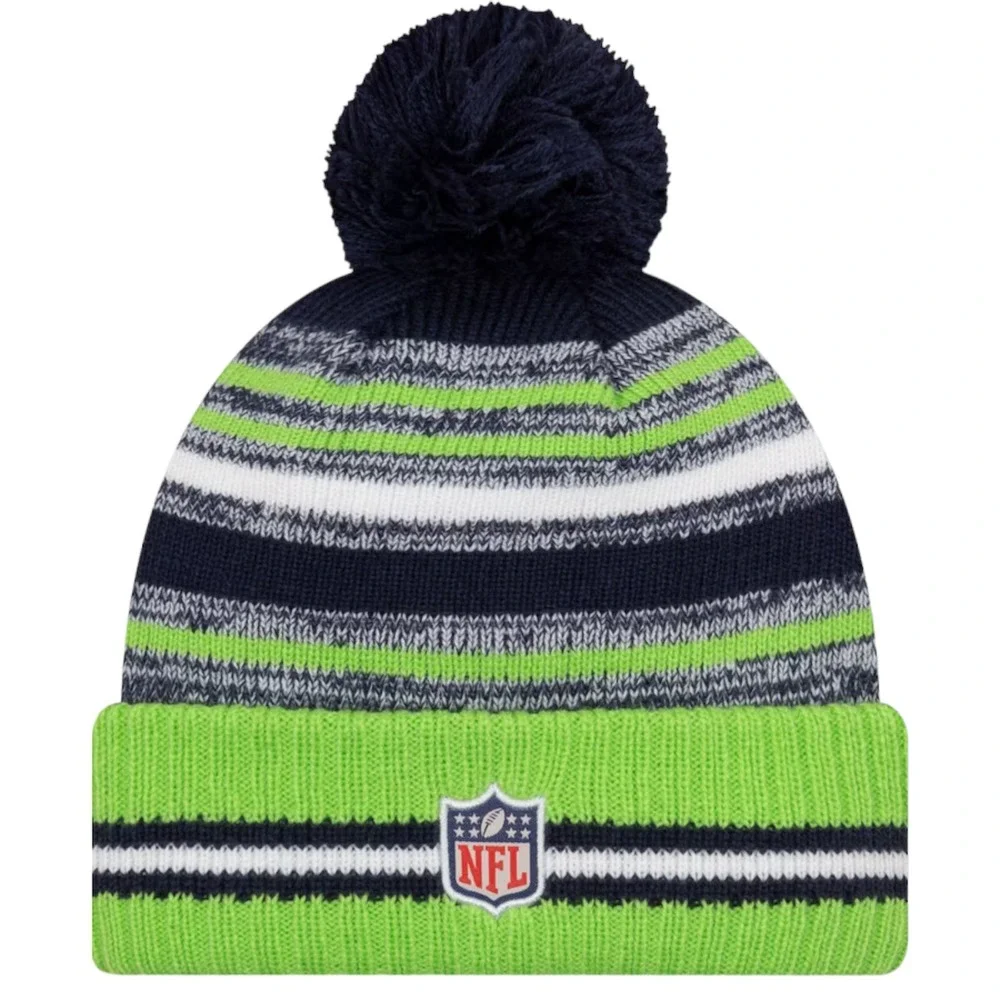 Seattle Seahawks New Era NFL Navy Neon Green Cuffed Knit Winter Beanie Hat OSFM